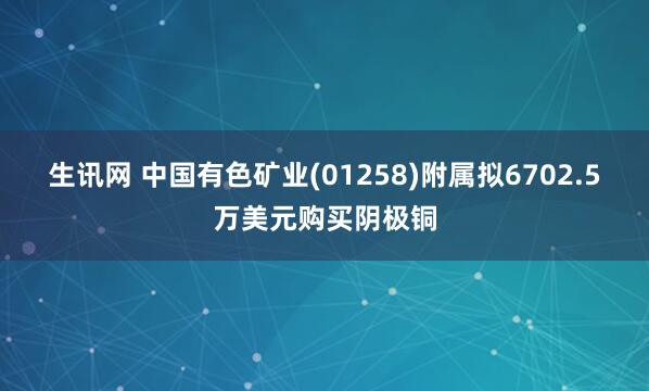 生讯网 中国有色矿业(01258)附属拟6702.5万美元购买阴极铜